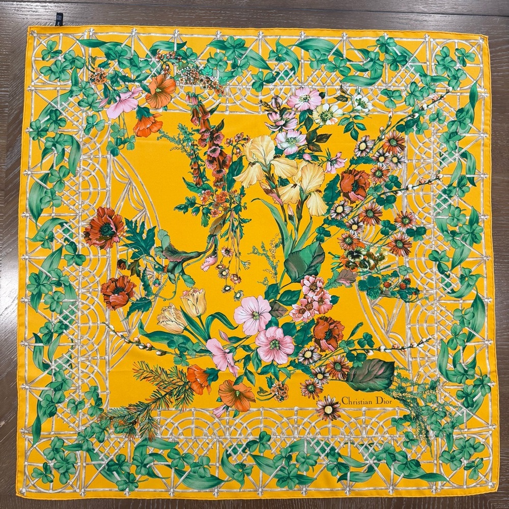Dior Yellow Floral Silk Scarf